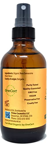 PRIME NATURAL Organic Rose Water Spray - Hydrating Facial Toner & Hair Mist, 4oz