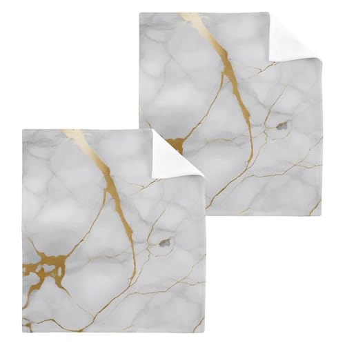 WELLDAY White Gold Marble 12x12 Washcloths, 2-Pack Cotton Face Towels