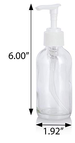 JUVITUS 4 oz Clear Glass Boston Round Bottles with Lotion Pumps, 6 Pack