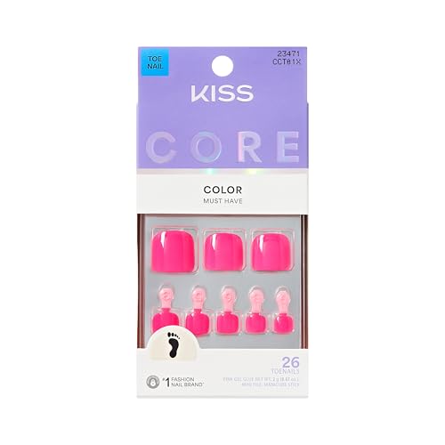 Kiss Core Press On Toenails, 'Step It Up', Pink Squoval, 26 Nails & Glue