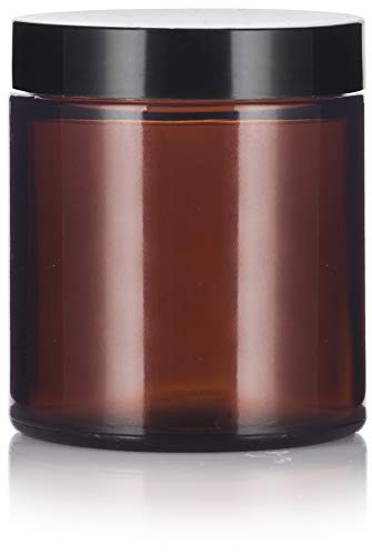 JUVITUS 4 oz Amber Glass Jar with Black Lid - Airtight Cosmetic Container (2 Pack)