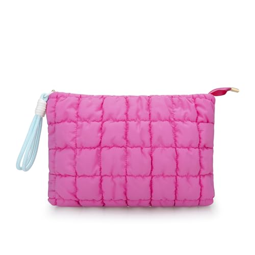 DOB SECHS Large Puffer Makeup Bag, Quilted Checkered Toiletry Travel Pouch