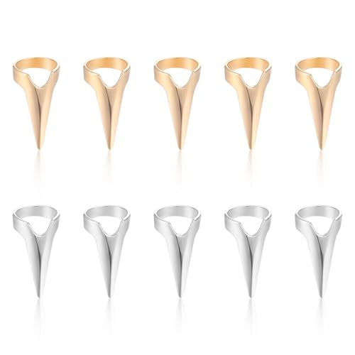 10Pcs Hair Braiding Aid Rings - Gold & Silver Nail Covers