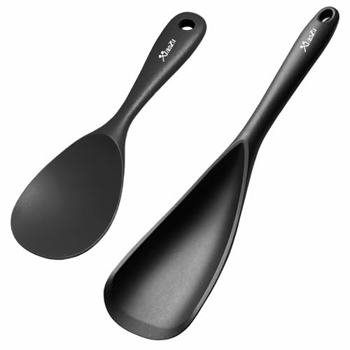 Silicone Cooking Spoon & Rice Scooper Set - 2PC Heat Resistant Utensils