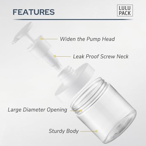 Lulupack Clear 8oz Wide Mouth Pump Bottle, Refillable Soap & Lotion Dispenser – 2 Pack