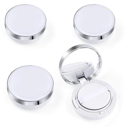 4 Pack Portable Makeup Puff Box with Mirror & Sponge - 15g Liquid/Foundation Container