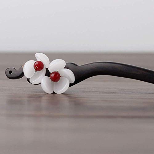 Handmade Ebony Wood Hair Stick - Retro Floral Hairpin for Buns