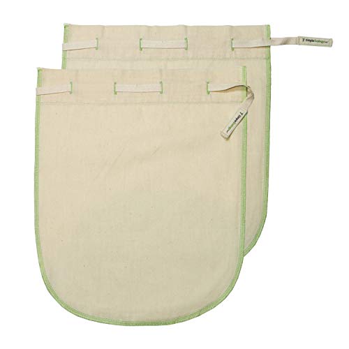 Organic Cotton Muslin Straining Bags - Reusable 2 Pack for Nut Milk & Juice