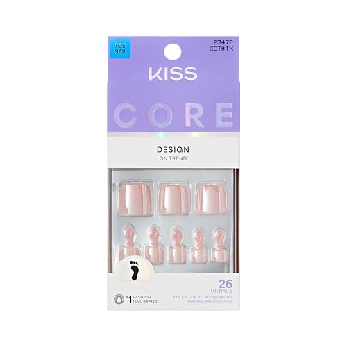Kiss Core Press On Toenails - Toe-tally Glam, Short Pink Squoval
