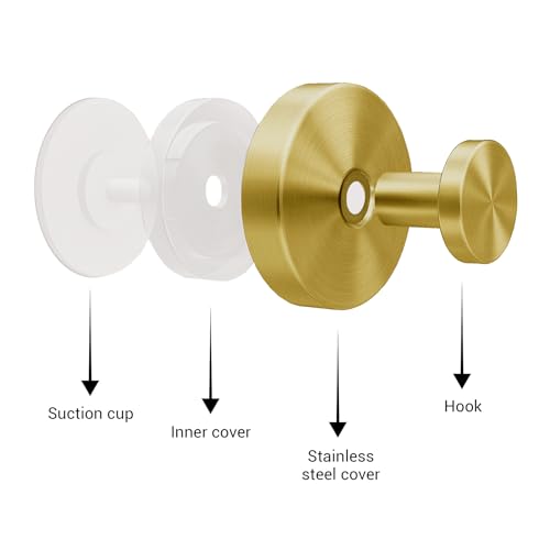 Welsa Gold Suction Cup Hooks - 2 Pack, Heavy Duty, No Drill