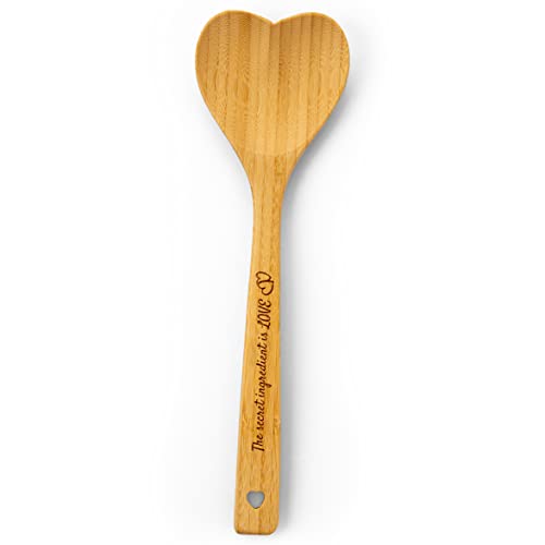 Heart Shaped Bamboo Wooden Spoon with Engraved Handle