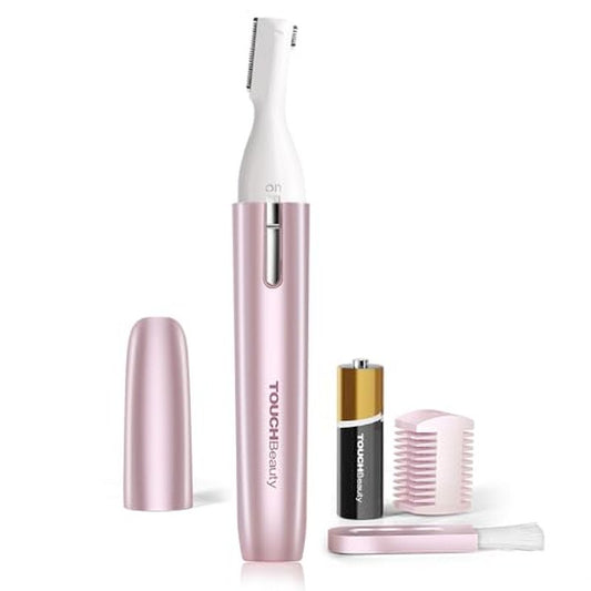 TOUCHBeauty Eyebrow Hair Trimmer for Women, Painless Precision Eyebrow Shaper, Pen-Shaped Hair Remover Razor for Face Chin Neck, Upper-Lip, Peach-Fuzz Mini Sized Battery-Operated Rose Color 1658A