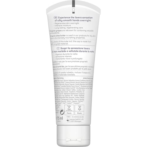 Organic Grape Lavera Good Night 2-in-1 Hand Cream & Mask - Vegan, Natural, Certified, 2.5 Fl Oz
