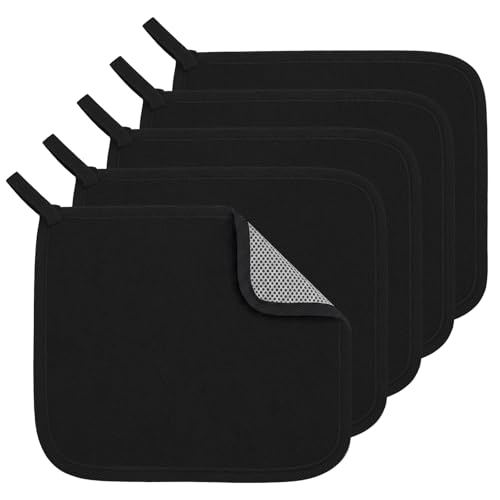 Black Exfoliating Face & Body Wash Cloths - 5 Pack Spa Towels for Skin Care