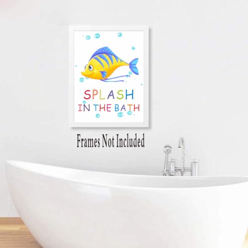 Colorful Ocean Animal Quote Art Print Set for Kids' Bathroom - 4 Unframed 8x10 Canvas Prints
