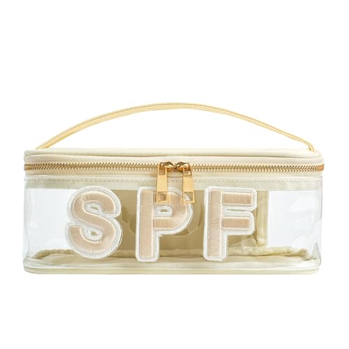 RSRSLEII Clear Waterproof Summer SPF Makeup Bag (02SPF Beige) Travel Cosmetic Organizer