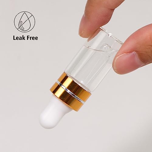 3ml Clear Glass Dropper Bottles - 50 Pack with Gold Caps