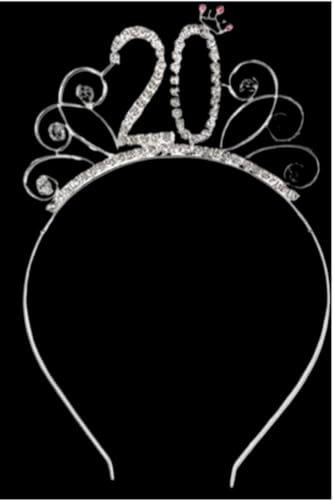 IETOSY Silver 20th Birthday Tiara Headband for Women & Girls Party Accessories