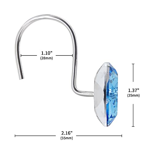 MitoVilla 12PCS Blue Diamond Crystal Shower Curtain Hooks - Rust Proof & Easy Glide
