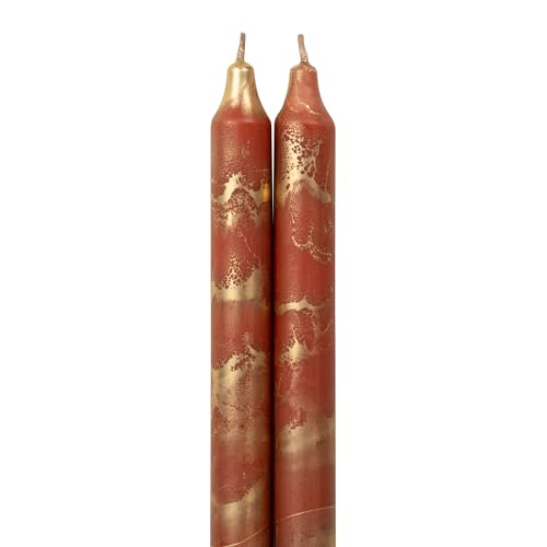 12" Terra Cotta Decorative Tapers with Gold Swirls - 2PK