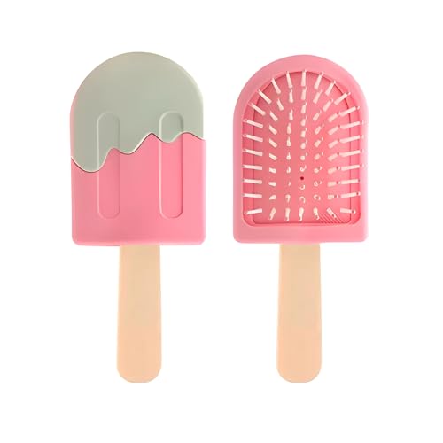 Ice Cream Shaped Mini Detangling Brush for Kids Girls & Women, Air Cushion, Pink