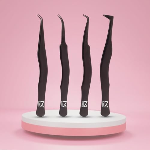 M Lash Black Eyelash Tweezers Set of 4 with Fiber Tips
