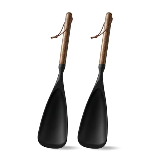 TOPAA 2-Pack Silicone Spoonula with Wooden Handle - BPA-Free, Heat Resistant Cooking Spoon for Nonstick Cookware