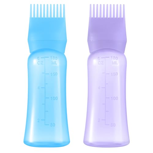 Hair Oil Applicator Bottle with Comb - 6oz 2-Pack (Purple & Blue)