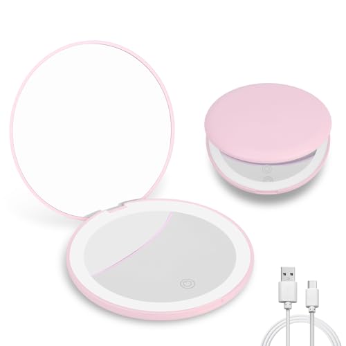 osteplus Pink LED Compact Mirror - 3.9" Dual Magnification, Portable