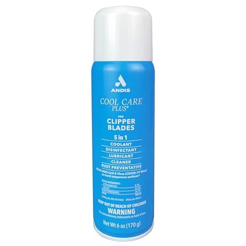 Andis 12551 Cool Care Plus 5-in-1 Clipper Blade Spray - Professional Grooming Tool with Easy Cleaning, Cooling, Disinfecting, Lubricating, and Rust Prevention ? All Hairs Type, 6 Oz ? Blue