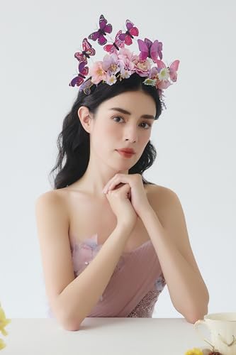 Purple Flower Headband for Women Butterfly Monarch Fascinator Halloween Costume