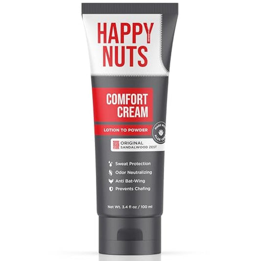 HAPPY NUTS Comfort Cream Deodorant For Men: Anti-Chafing Sweat Defense, Odor Control, Aluminum-Free, Travel Essential, Mens Deodorant & Hygiene Products for Men's Private Parts 3.4 Fl Oz - Original