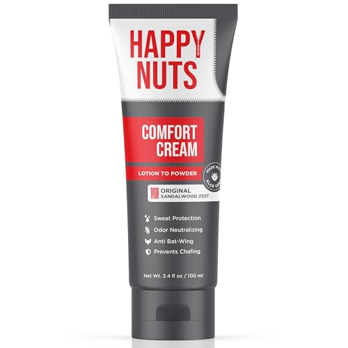 HAPPY NUTS Comfort Cream Deodorant for Men, Anti-Chafing Lotion, 3.4 Fl Oz