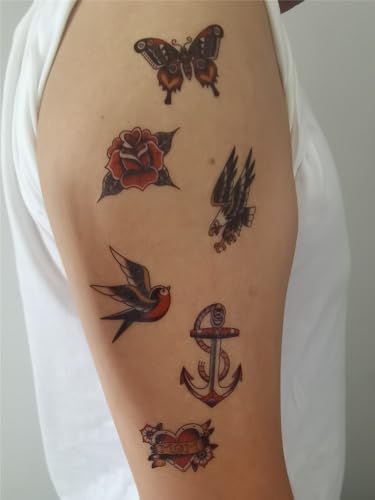 Anchor Skull Swallow Temporary Tattoos - Set of 4, Waterproof