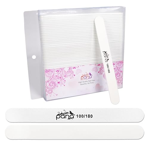 PANA Professional White Round Emery Board Nail Files 100/180 Grit Pack of 50