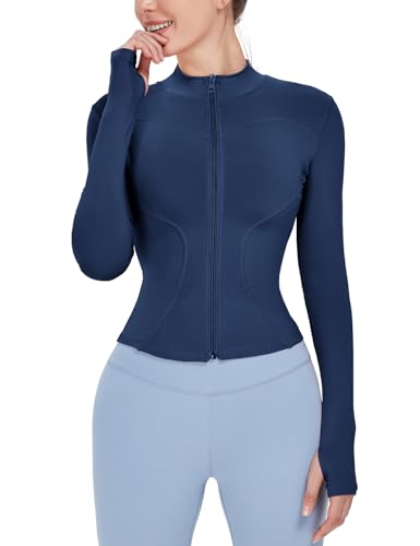 Locachy Women's Lightweight Stretchy Full Zip Track Jacket - Navy Blue XL