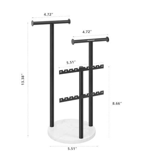 Jewelry Organizer Stand with Marble Base - 3-Tier Necklace Holder
