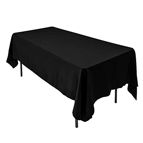 60x102 Inch Rectangular Black Polyester Tablecloth - Flame Retardant & Wrinkle-Resistant