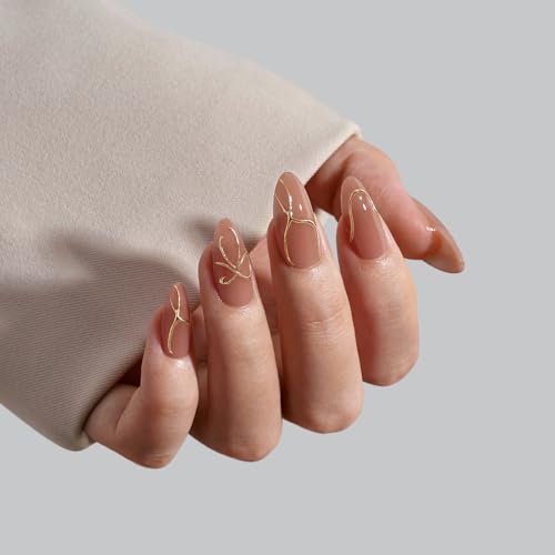 BTArtbox Press On Nails - Radiant Ribbons, Medium Almond, 32Ct
