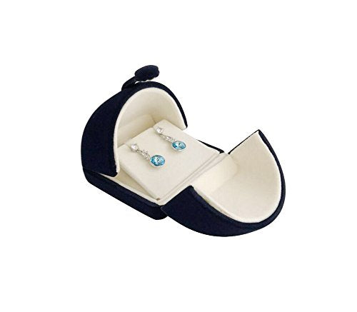Navy Blue Velvet Jewelry Box for Earrings & Necklaces - Double Layer Design