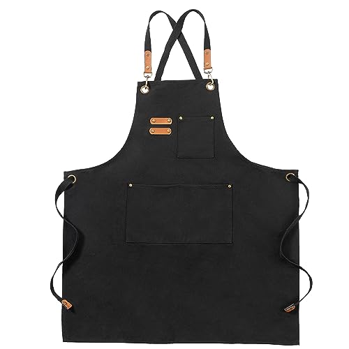 Adjustable Canvas Apron with 3 Large Pockets - Water Resistant for Cooking & Gardening