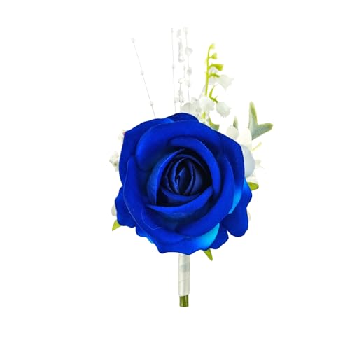 Royal Blue Silk Rose Boutonniere for Men - Wedding & Prom