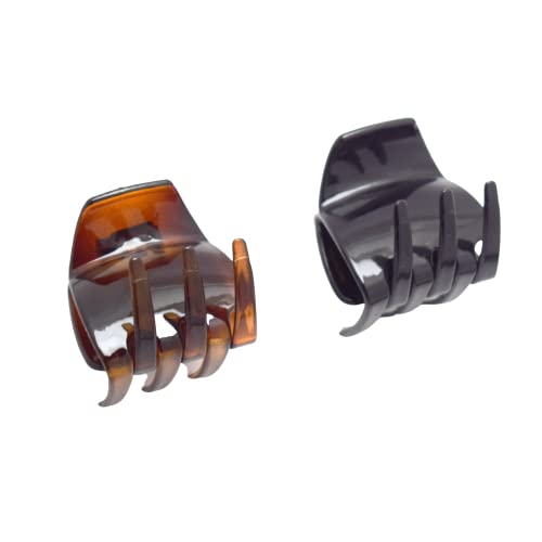 Parcelona French 1.5" Small Hair Claw Clips, Set of 2, Black & Tortoise