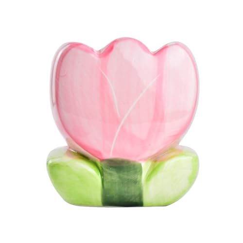 Pink Tulip Ceramic Cosmetic Storage Box - Makeup Brush Holder