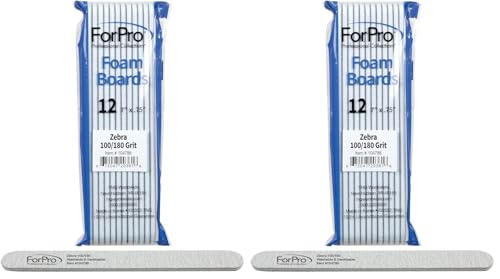 ForPro Zebra Nail Foam Boards - 100/180 Grit, Double-Sided, 12-Count