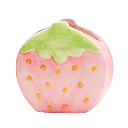 Strawberry Ceramic Makeup Brush Holder - Cute Desktop Desk Organizer