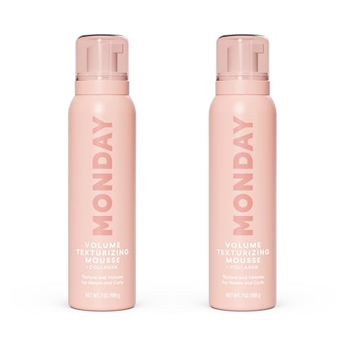 MONDAY Haircare VOLUME Texturizing Mousse with Collagen, 7 oz (Pack of 2)