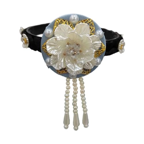 Korean Flower Pearl Hair Hoop Headband for Stage & Cultural Events