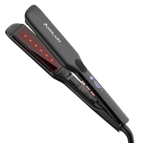 ANNLARY 1.75 Inch Hair Straightener, Infrared Ionic Titanium Flat Iron, Black