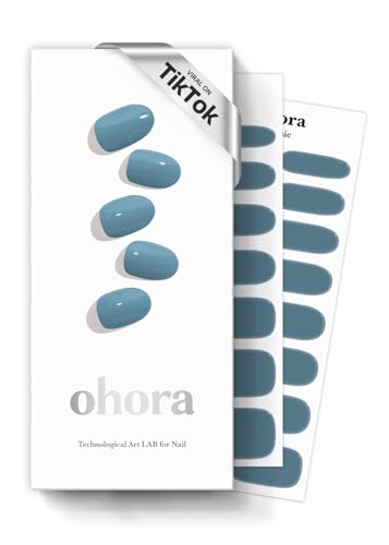 ohora Semi Cured Gel Nail Strips - Solid Blue, 30 Wraps, Easy Apply